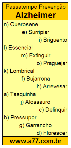 Passatempo Prevenção Alzheimer Com Palavras de 9 Letras