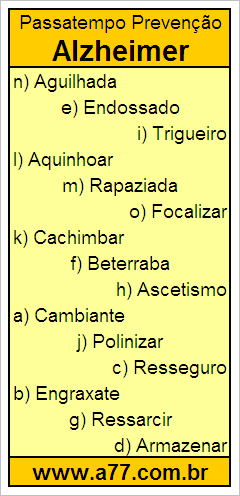 Passatempo Prevenção Alzheimer Com Palavras de 9 Letras