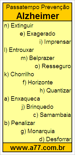 Passatempo Prevenção Alzheimer Com Palavras de 9 Letras