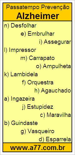 Passatempo Prevenção Alzheimer Com Palavras de 9 Letras