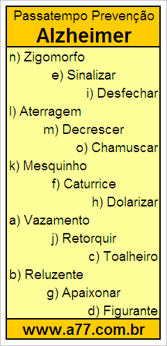 Passatempo Prevenção Alzheimer Com Palavras de 9 Letras