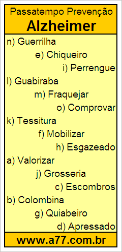 Passatempo Prevenção Alzheimer Com Palavras de 9 Letras