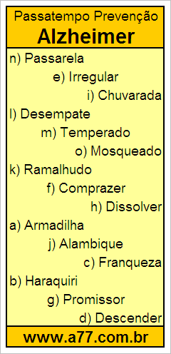 Passatempo Prevenção Alzheimer Com Palavras de 9 Letras