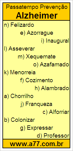 Passatempo Prevenção Alzheimer Com Palavras de 9 Letras