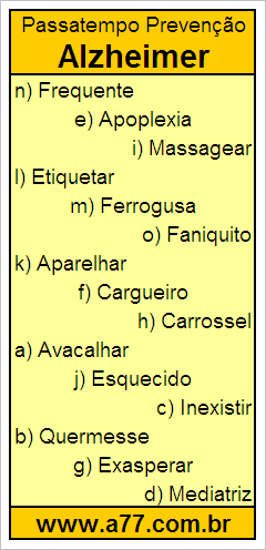 Passatempo Prevenção Alzheimer Com Palavras de 9 Letras